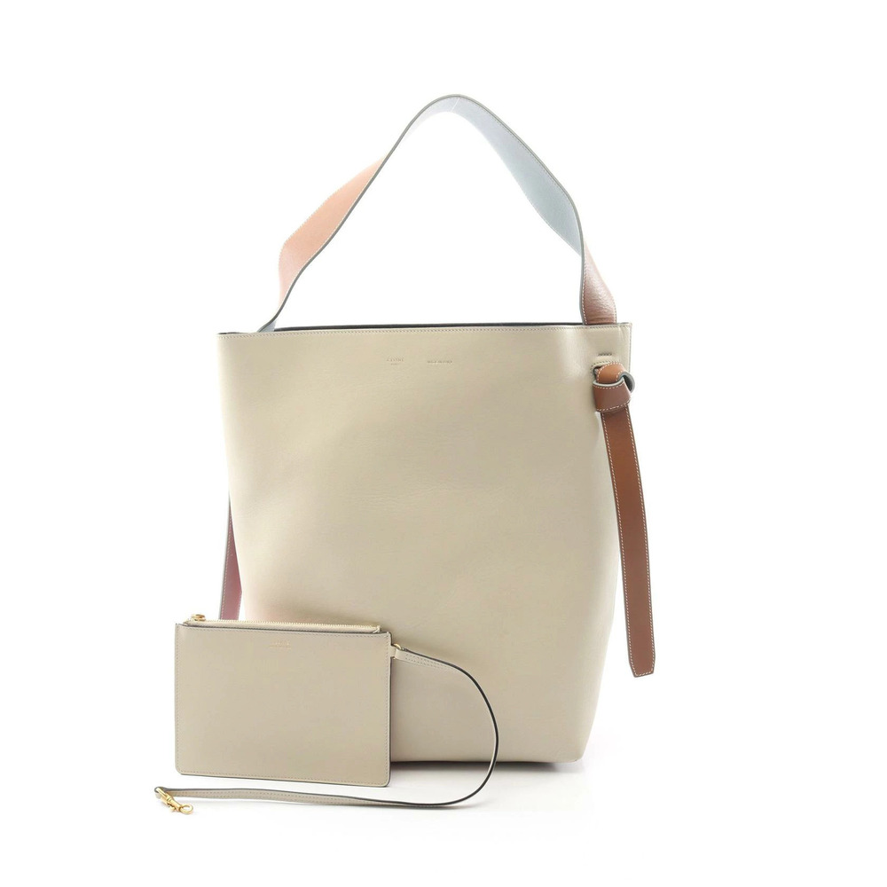 Celine Shoulder Red White Bag Blue Twisted Leather Cabas Ivory - Picture 2 of 9